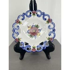 Vestal Portugal‎ Floral Reticulated Decorative Hand Painted Hanging Wall Plate